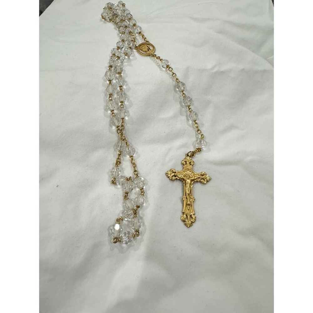 Vintage Sterling Silver Filled Gold Plated Glass Bead  Rosary Prayer Beads  22"